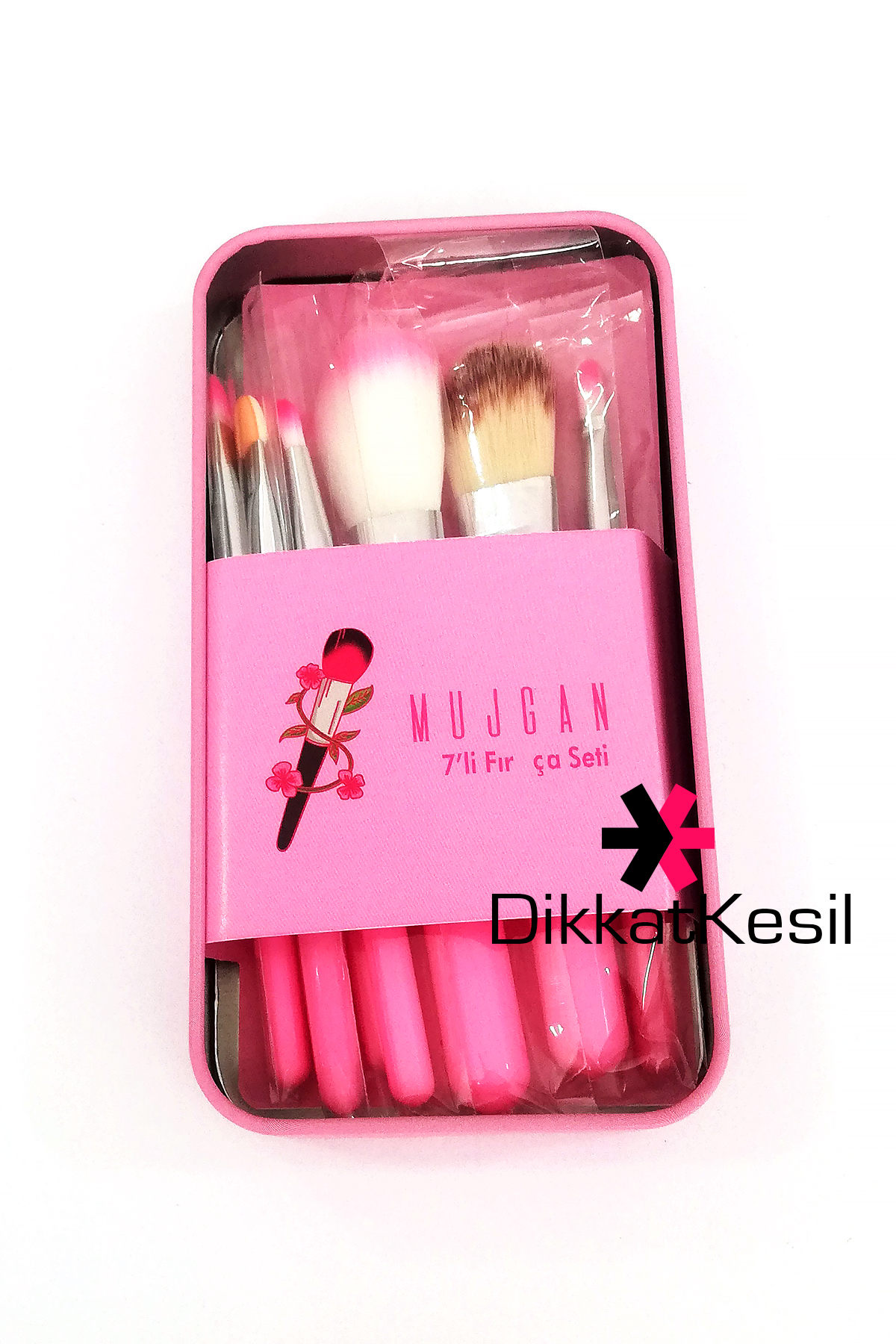 Müjgan%20Makyaj%20Fırça%20Seti,%20Metal%20Kutulu%20Pembe%20Makyaj%20Fırçaları%207%20li