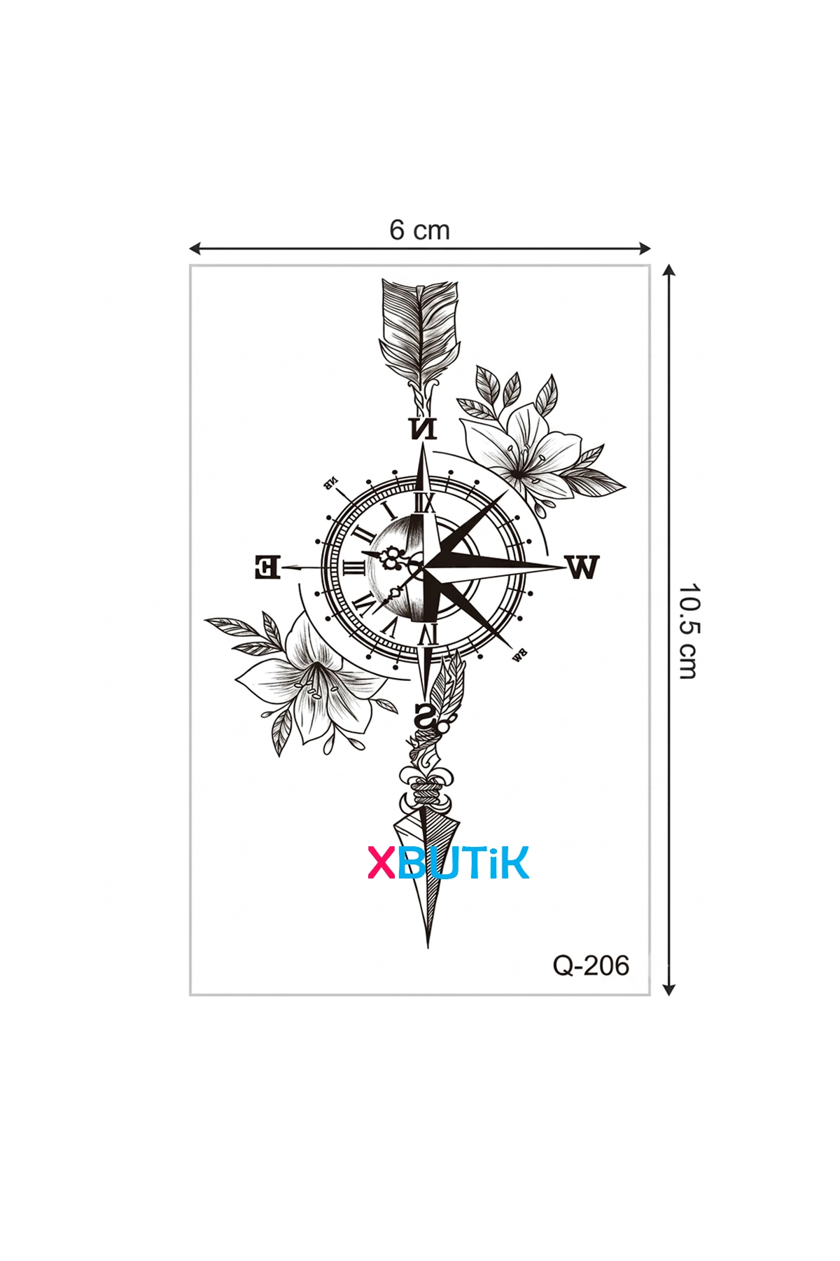 Pusula%20Ok%20Dövme,%20Tüy%20Saat%20ve%20Geçici%20Çiçek%20Dövmesi%20(Compass%20Arrow%20Tattoo)