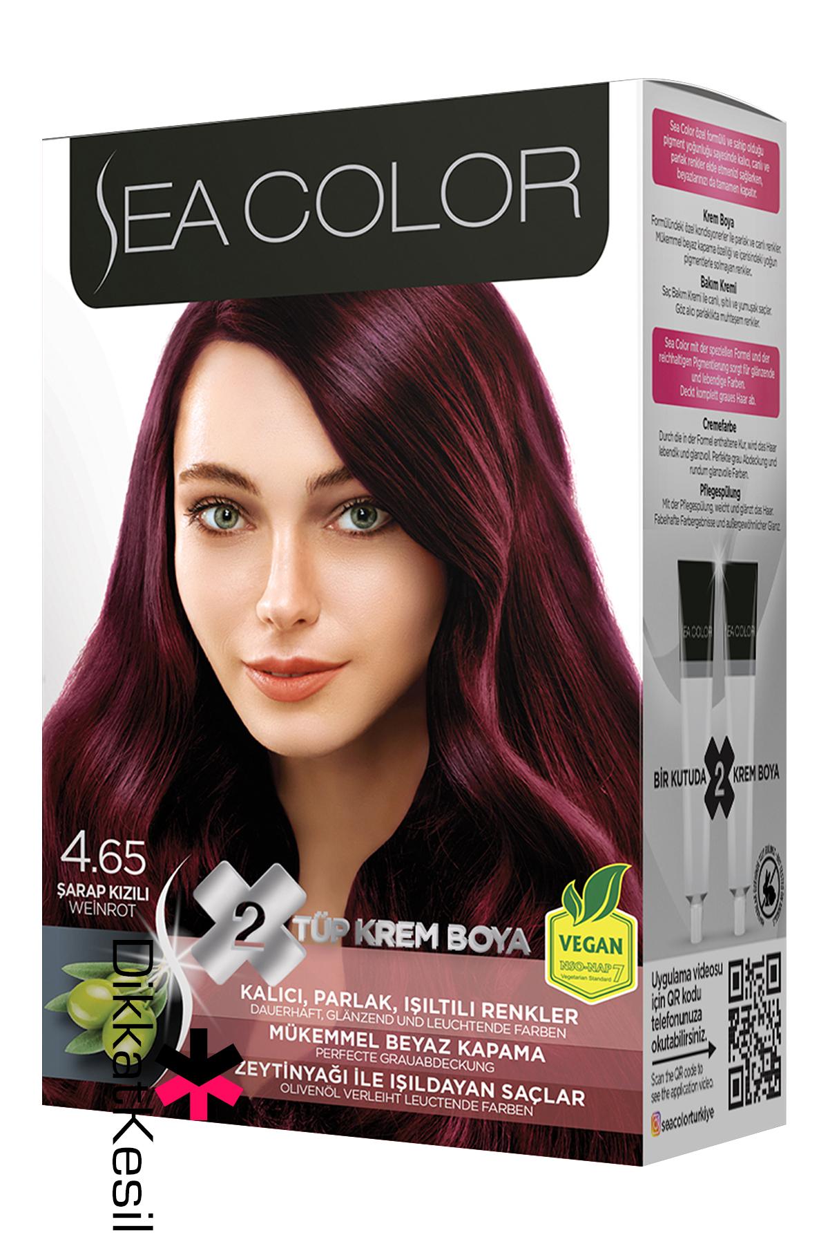 Sea%20Color%204.65%20Şarap%20Kızılı%20Renk%20Krem%20Saç%20Boyası%20Set,%20(Seacolor%204.65%20Numara)