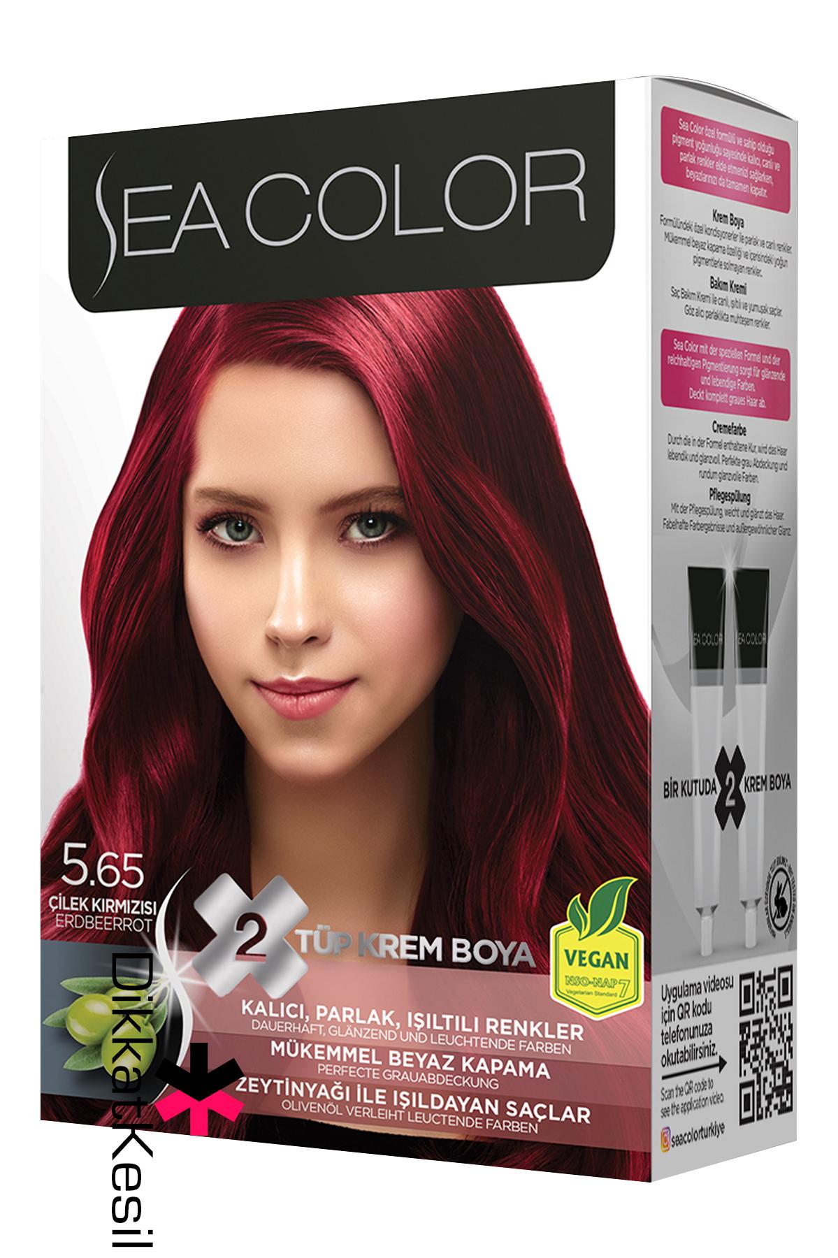 Sea%20Color%205.65%20Çilek%20Kırmızısı%20Renk%20Krem%20Saç%20Boyası%20Set,%20(Seacolor%205.65%20Numara)
