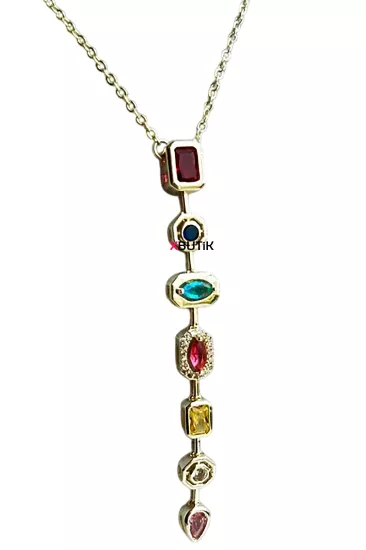 7 Element Kolye, Altın Kaplama 7 Taşlı Kolye Kolye Modelleri - XBUTiK