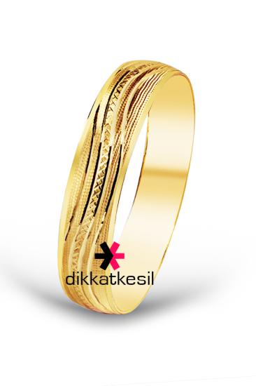 Altın Görünümlü Bilezik, Altın Kaplama Bilezik, Yıldız Kavisli Çizgi 1.5 cm Enli Bilezik Modelleri - XBUTiK