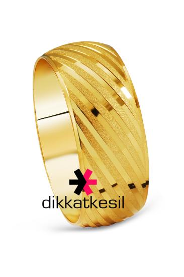 Altın Kaplama Bilezik, Altın Görünümlü Bilezik, Kalın Çizgili 3 cm Mega Bilezik Altın Kaplama Takılar - XBUTiK