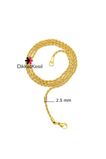 Altın Kaplama Çelik Burgu Zincir Kolye, Çelik Halat Zincir Kolye Modelleri - XBUTiK