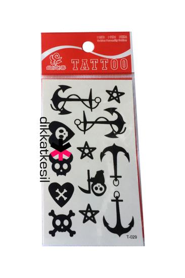Çapa Dövmesi, Siyah Kuru Kafa Geçici Dövme, Adhesive Mini Dövmeler - XBUTiK