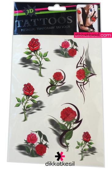 Gül Desenli Geçici Sticker Dövme, Renkli Yapıştırma Çiçek Dövme Çeşitleri - XBUTiK