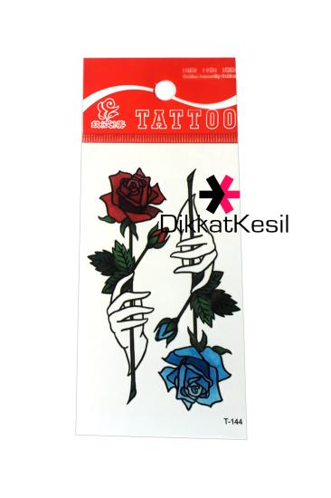Gül Tutan El Dövmesi, Kırmızı Mavi Gül Geçici Çıkartma Dövme, Tattoo Sticker Dövme Modelleri - XBUTiK