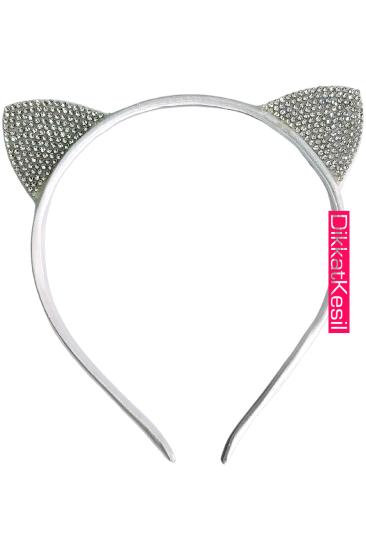Kedi Kulağı Taç, Beyaz Kristal Taşlı Taç Toka Beyaz, Taşlı taçlar - XBUTiK