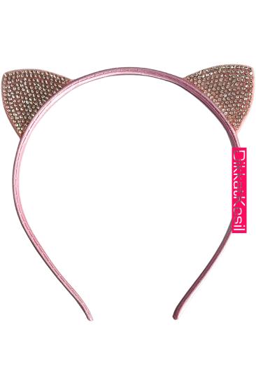Kedi Kulağı Taç, Beyaz Kristal Taşlı Taç Toka Pembe, Taşlı taçlar - XBUTiK