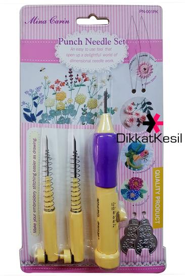 Mina Carin Punch İğne Seti, 3 Farklı Panç Nakış İğnesi ve İplik Geçirici İğne Çeşitleri - XBUTiK