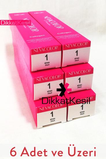 Nevacolor 1 Siyah Renk Premium Kalıcı Krem Saç Boyası Tüp, Saç Boyaları 6 Adet - XBUTiK