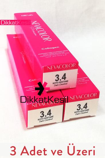 Nevacolor 3.4 Koyu Kestane Renk Premium Kalıcı Krem Saç Boyası Tüp, Saç Boyası Renkleri 3 Adet - XBUTiK
