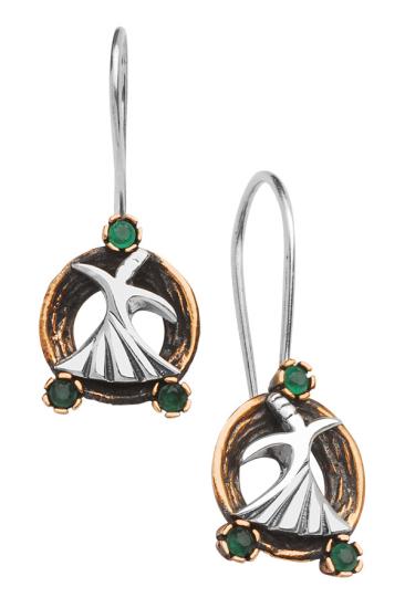 Otantik Küpe, Semazen Desenli Gümüş Bronz Yeşil Taşlı Otantik Küpeler - XBUTiK