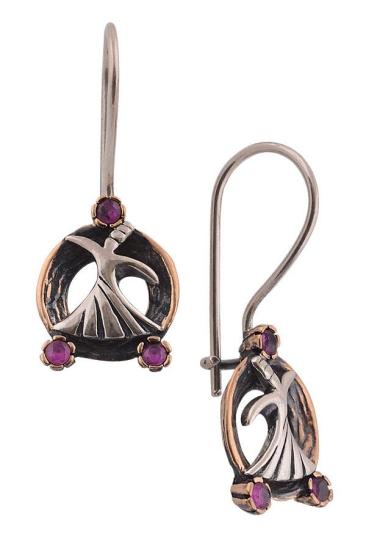 Otantik Küpe, Semazen Desenli Gümüş Bronz Bordo Taşlı Küpe Modelleri - XBUTiK