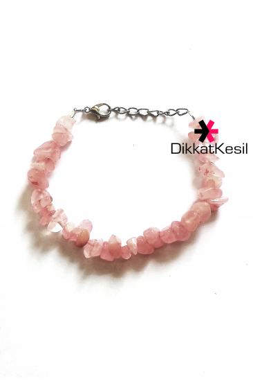 Pembe Kuvars Doğal Taş Bileklik, Pembe Kırık Taş Bileklik Modelleri - XBUTiK