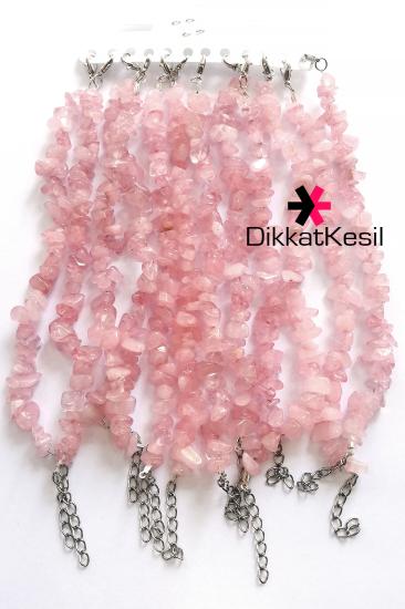 Pembe Kuvars Doğal Taş Toptan Bileklik, Pembe Kırık Taş Bileklik Modelleri 12 Adet - XBUTiK