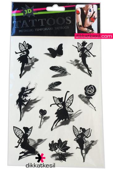 Peri Desenli Dövme Sticker, Kelebek Tüy Gül Siyah Geçici Yapıştırma Dövme Çeşitleri - XBUTiK