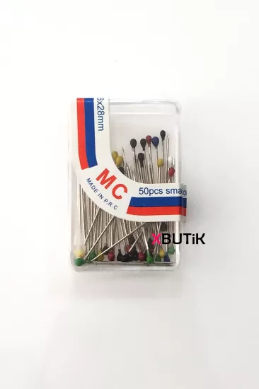 Renkli Başlı Toplu İğne 28 mm 50 li, Toplu İğneler - XBUTiK