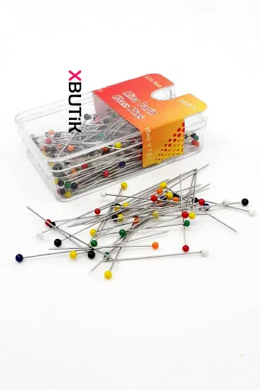 Renkli Cam Başlı Toplu İğne 38 mm 200 lü İğneler - XBUTiK