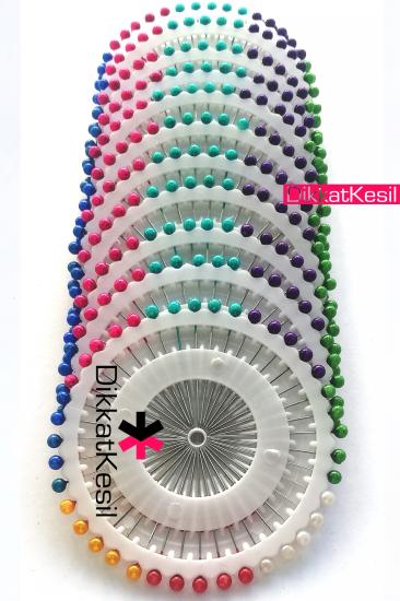Renkli Plastik İnci Büyük Başlı Toptan Toplu İğne, 38 mm 40 lı Disk İğne Çeşitleri 12 Adet - XBUTiK