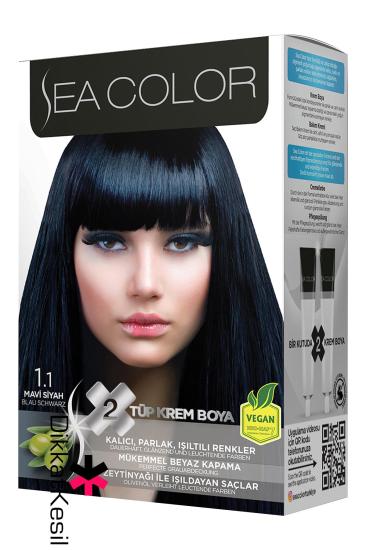 Sea Color 1.1 Mavi Siyah Renk Krem Saç Boyası Set, Saç Boya Renkleri - XBUTiK
