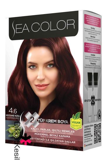 Sea Color 4.6 Kestane Kızılı Renk Krem Saç Boyası Set, Saç Boya Renkleri - XBUTiK