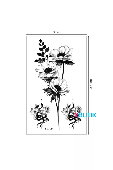 Siyah Beyaz Gül Dövmesi ve Yılan, Rüzgar Çiçeği Geçici Dövme Modelleri - XBUTiK