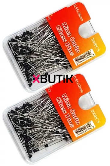 Siyah Cam Başlı Toplu İğne 38 mm 200 lü İğne Modelleri 2 Adet - XBUTiK